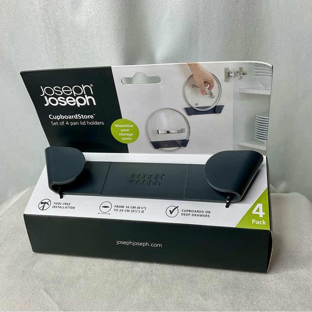 NEW Joseph Joseph Cupboard Store Set of 4 Pan Lid Holders Plastic